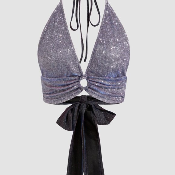 CIDER Sparkly Black Halter Top - Picture 1 of 4